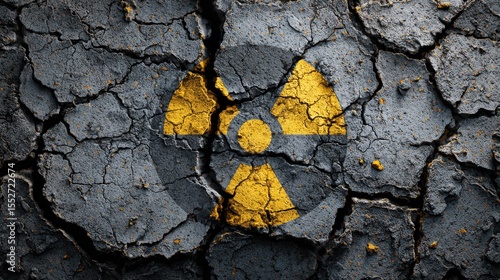 Nuclear Hazard in Earth: The stark and haunting image of a nuclear symbol emblazoned upon cracked, barren earth, symbolizing the devastating impact of radiation.