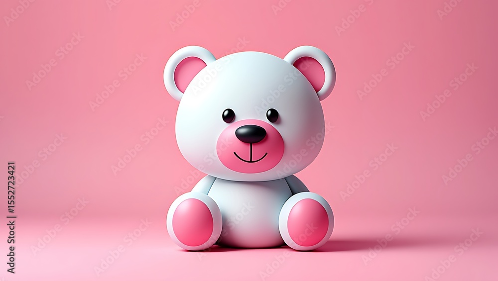 Obraz premium Adorable Cute White Teddy Bear with Pink Accents