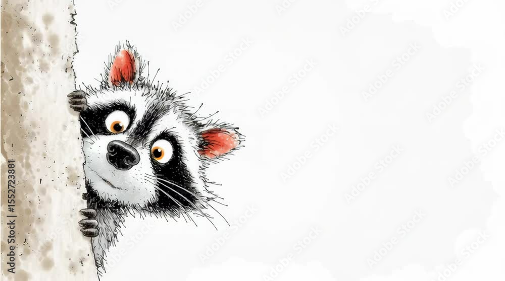racoon peeking behind a wall racoon peeking behind a wall