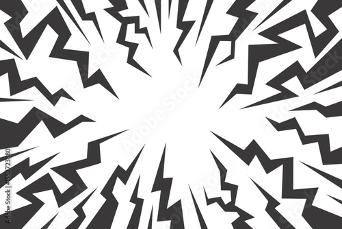 Comic background with thunders. Vector cartoon lightnings and bolts radial pattern. Burst with flashes energy frame. Abstract light explosion effect. Manga speed lines bg