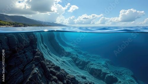 Wallpaper Mural artist rendering of future coastline submerged under water, past landlines marked underwater, ghostly reminder of what was lost. Torontodigital.ca