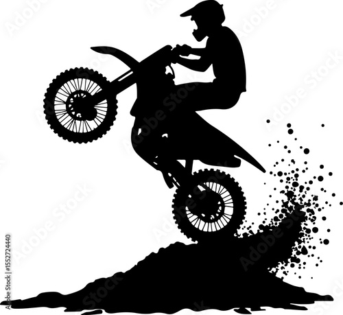 Motocross Rider Wheelie with Mud Spray Silhouette Vector