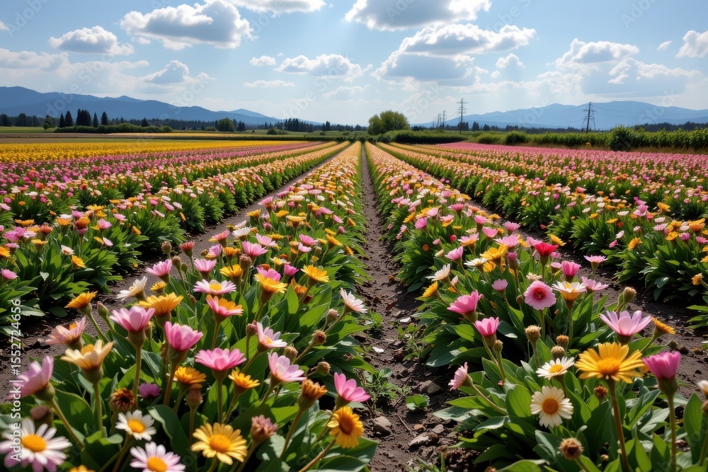 cropland with rows of wilted flowers, dying pollinators, harsh sunlight, chemical vapor in air, atmosphere showing collapse of ecosystem balance. cropland with rows of wilted flowers, dying pollinators, harsh sunlight, chemical vapor in air, atmosphere showing collapse of ecosystem balance.