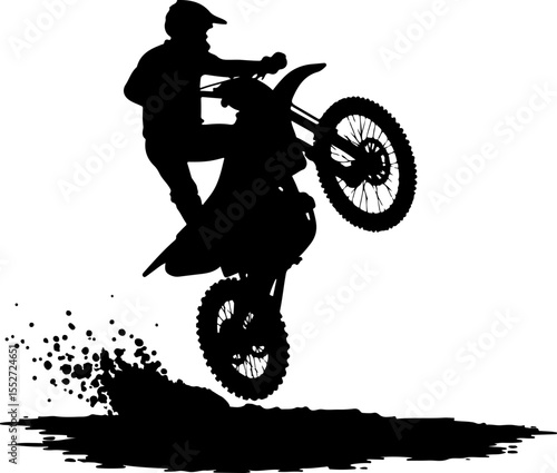 Motocross Rider Wheelie with Mud Spray Silhouette Vector