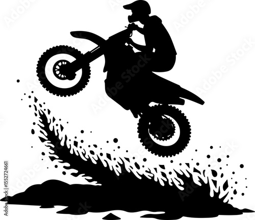 Motocross Rider Wheelie with Mud Spray Silhouette Vector