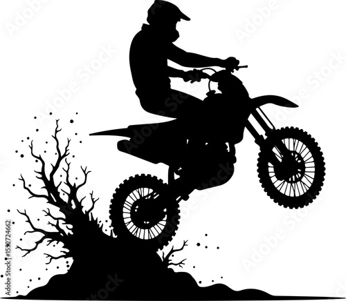 Motocross Rider Wheelie with Mud Spray Silhouette Vector