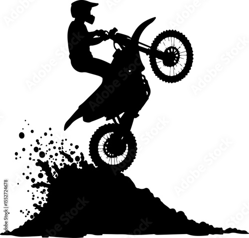 Motocross Rider Wheelie with Mud Spray Silhouette Vector