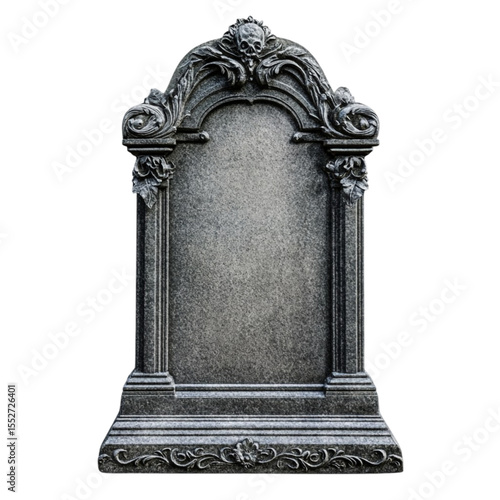 Ornate grey granite headstone blank memorial stone death remembrance