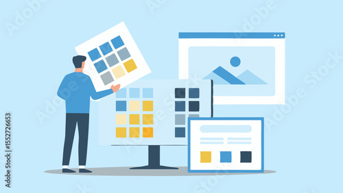 Designer Creating Website Template Color Palettes for Mockup Creative Process User Interface Design