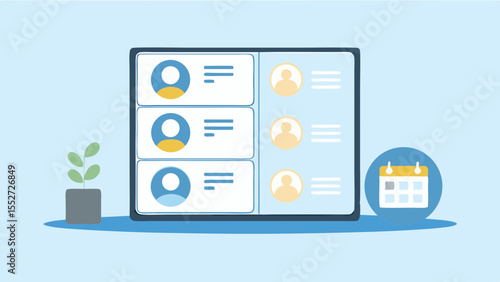 Digital interface design showing user profile calendar appointments management and scheduling