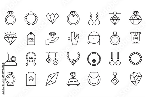 Gemstone and accessory vector icons in outline style for luxury fashion and retail design