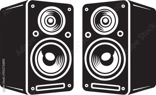 Stereo sound speaker icon with dynamic wave motion in bold vector style

