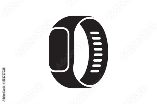 Black smartwatch wristband icon with display for tech and fitness illustrations