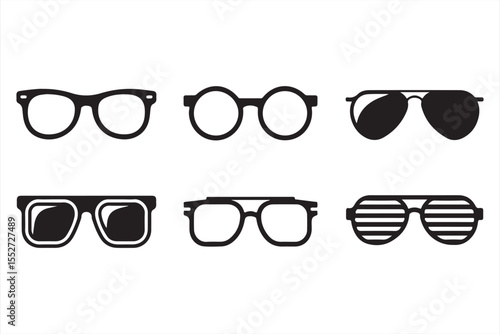 Variety pack of retro sunglasses icons in clean black silhouette vector format