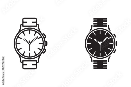 Set of classic watch icons in solid black and outline vector style