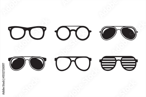 Icon collection of fashionable sunglasses in six different black vector styles