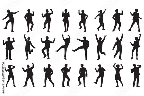 Dancing human silhouettes in motion for party and event vector designs

