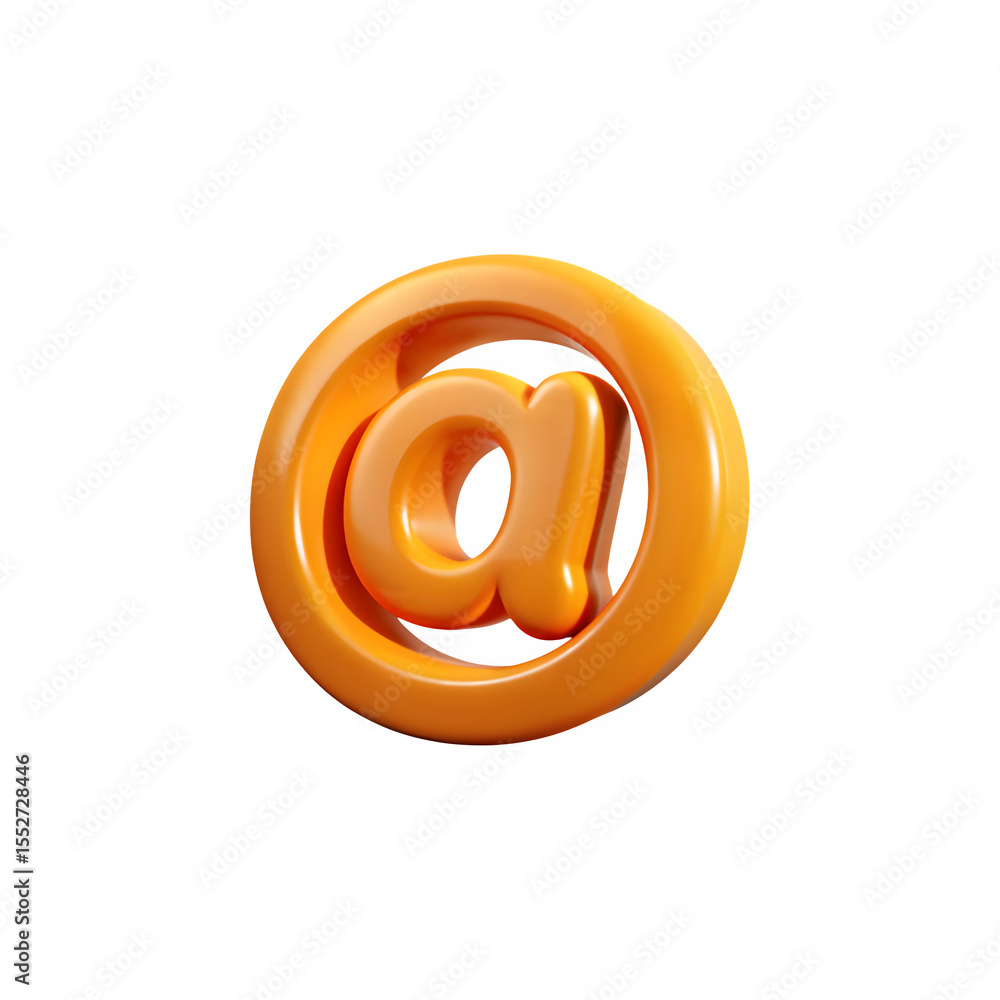 Obraz premium Shiny orange at symbol rendered in 3d on a black background