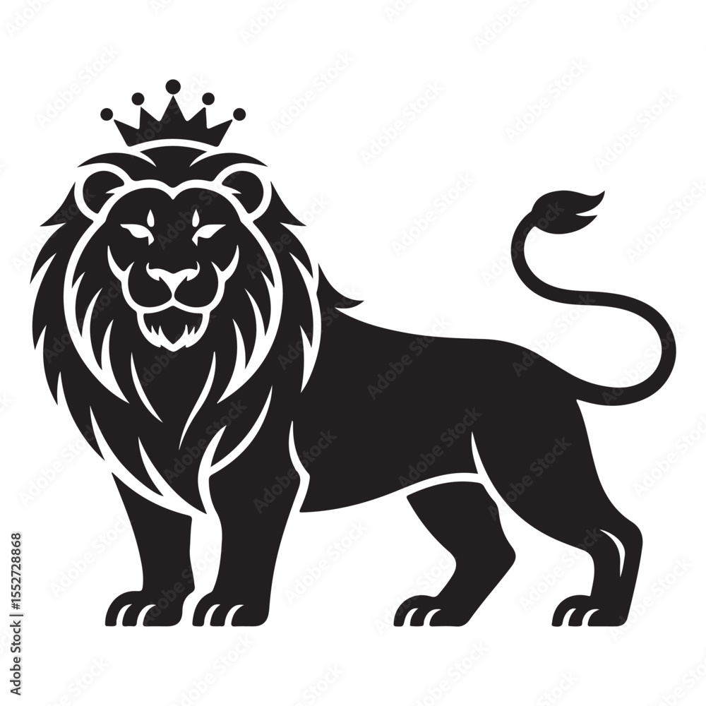 Obraz premium Majestic and Powerful Lion Vector Illustration with Detailed Mane – King of the Jungle Wildlife Silhouette . Thank You .