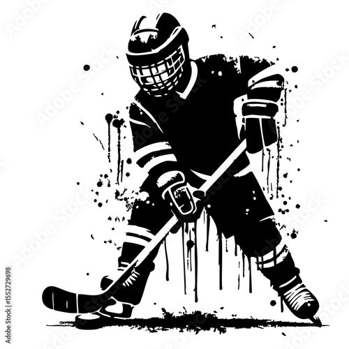 Hockey Kids player Silhouette Grunge Splatter and Dripping Spray Effects