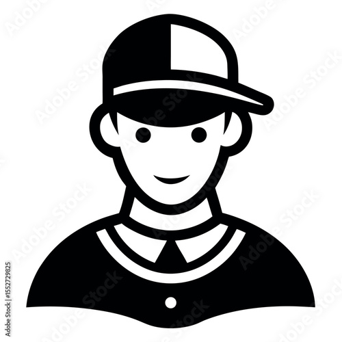 Black and White Icon of a Person with Cap and Collar Shirt Silhouette