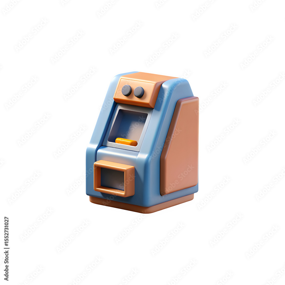 Obraz premium Stylized 3d illustration of a modern atm machine with blue and orange accents