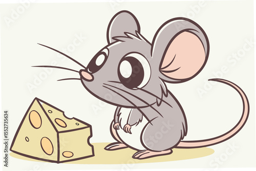 Cute Cartoon Mouse with Cheese Illustration