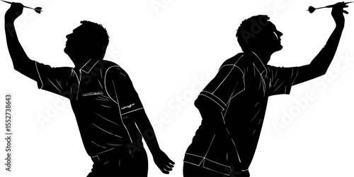 Darts Player Aiming and Throwing a Dart Silhouette Set
