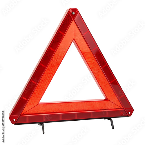 Red reflective warning triangle for car breakdown safety on Transparent background