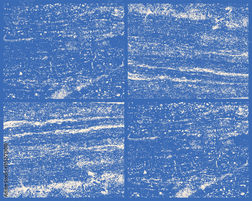 This artwork displays a detailed, abstract composition of four stone textures in a striking blue and white color scheme, creating visual intrigue through layering and contrast.