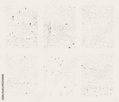 A collection of six textures or surfaces displaying variations in tone and patterns with imperfections and grainy details, creating a realistic or vintage effect.