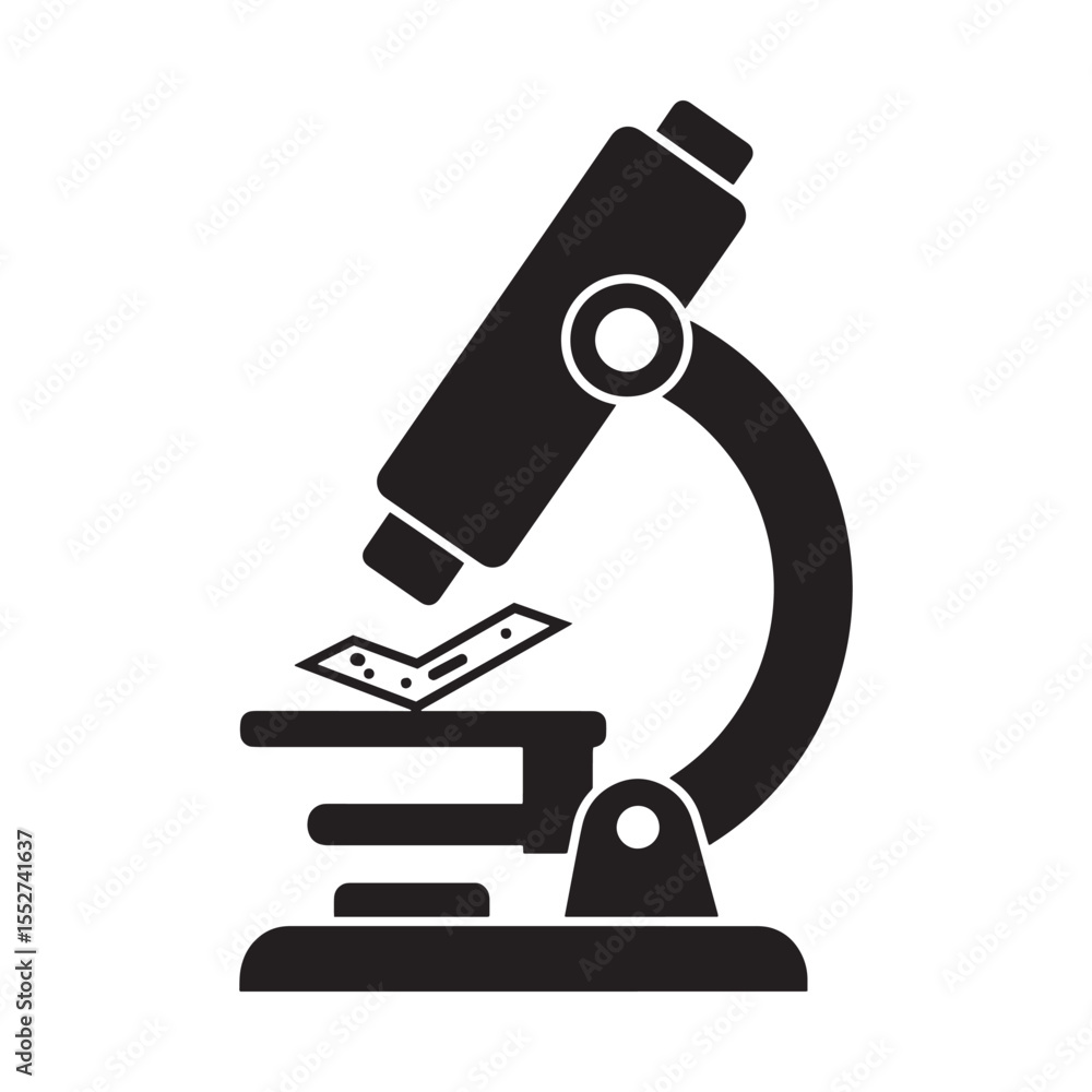 Black and white icon of a modern microscope for scientific research and study purposes Black and white icon of a modern microscope for scientific research and study purposes
