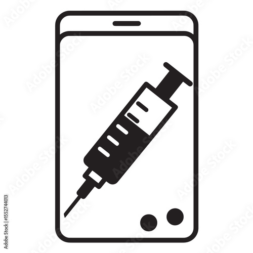 Healthcare and vaccination concept depicted with syringe icon inside a smartphone screen