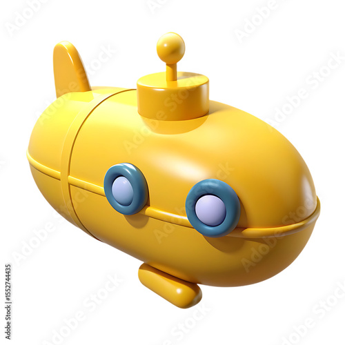 Adorable Yellow Submarine Cartoon 3D Render, Fun Underwater Adventure Illustration