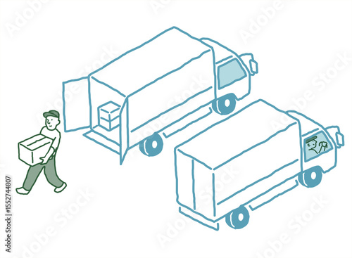 荷物を運んでいるトラック運転手　　ベクターイラスト