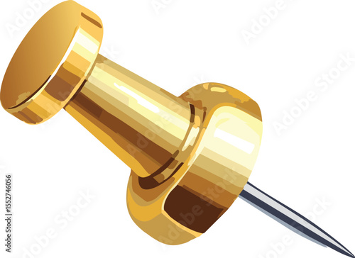 Gold push pin isolated on transparent background	