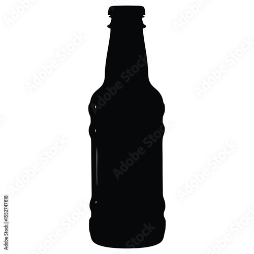 Black Silhouette Of A Glass Bottle On White Background