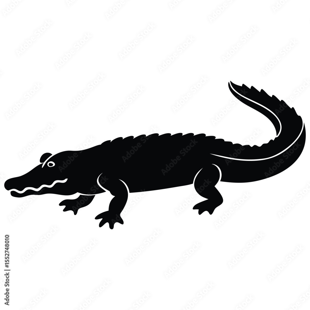 Fototapeta premium Black Silhouette Of A Wild Crocodile On White Background