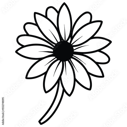 Black Silhouette Of A Daisy Flower On White Background