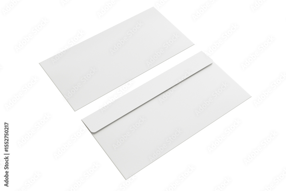 Two plain white envelopes, one with a flap, suitable for mailing documents or letters. Two plain white envelopes, one with a flap, suitable for mailing documents or letters.