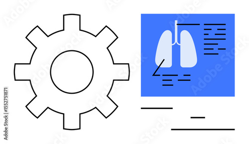 Gear symbol next to a lung diagram representing medical technology, innovation, and healthcare processes. Ideal for medicine, technology, research, automation, diagnostics, healthcare simple landing