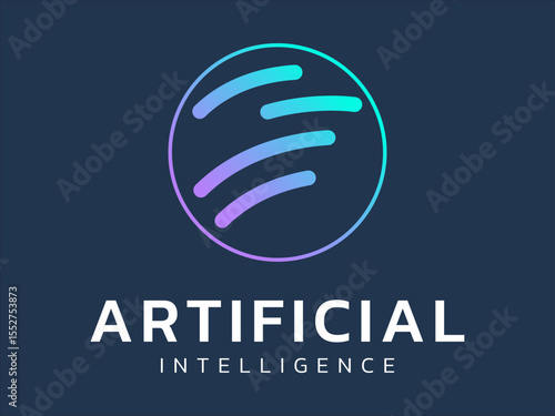 Artificial intelligence with curved movement Network lines in circle technology Analysis logo vector design concept. AI technology logotype symbol for advance technology, tech company, identity, ui,