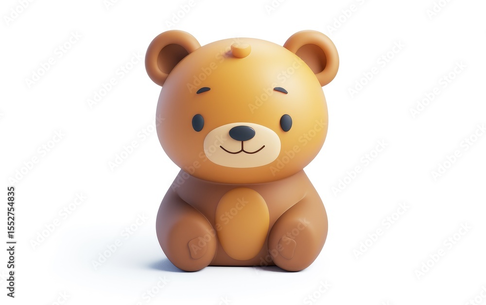 Adorable Brown Bear Cub Cartoon 3D On White Background Adorable Brown Bear Cub Cartoon 3D On White Background