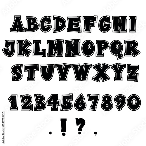 Font alphabet, vector, letters, numbers, punctuation marks,