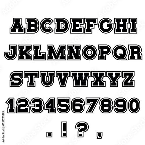 Font alphabet, vector, letters, numbers, punctuation marks,