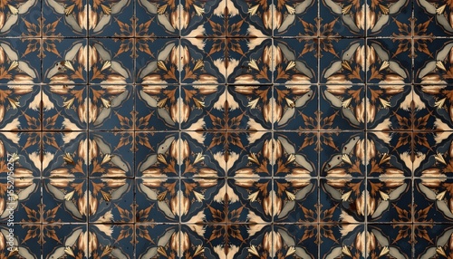 an intricate wall tile design with a pattern that features a combination of abstract shapes and figurative elements