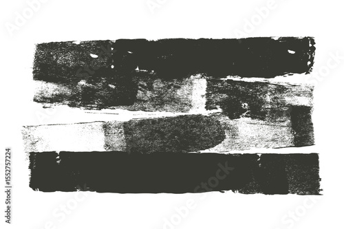 Ink roller brush strikethrough strokes textures. Grunge paint stripes print. Brayer black merged lines. Thick rectangle callout stamp. Chalk text box. Vector smear background. Wall urban elements.