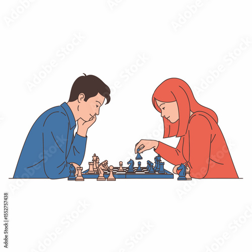 Two people playing chess game strategy competition leisure