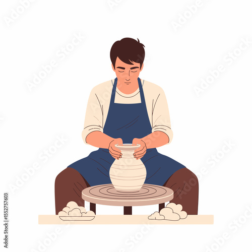 Skilled artisan shaping clay on a pottery wheel creating ceramic art