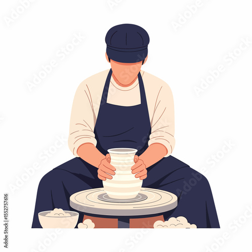 Artisan crafting pottery on a spinning wheel a skilled craftsman shaping clay into a beautiful vase